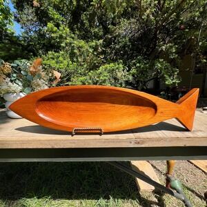 Vintage Acacia Wood Fish Shaped Tray
